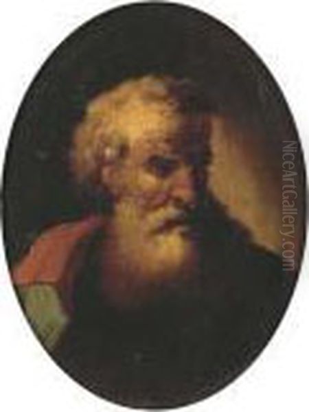 A Bearded Man, Bust-length, In A Red Cloak by Christian Wilhelm Ernst Dietrich