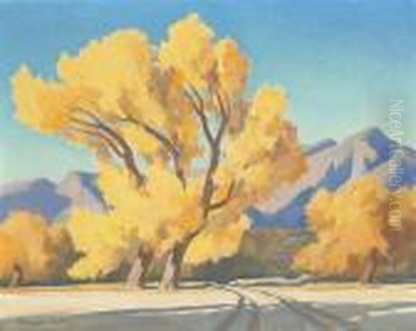 Desert Cottonwoods, Arizona (no. 672), 1944; Three Cottonwood Sketches (group Of 4) by Maynard Dixon