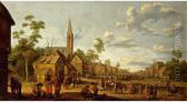 A Street Scene With Soldiers Overtaking The Village by Joost Cornelisz. Droochsloot