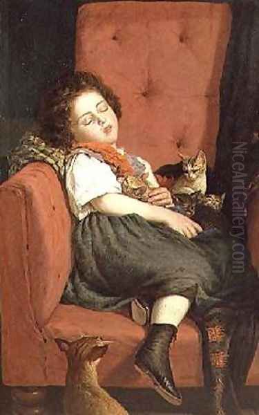 Girl sleeping with Kittens by Auguste L'Orange