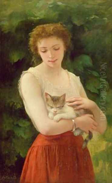 Country Girl and her Kitten by Charles Landelle