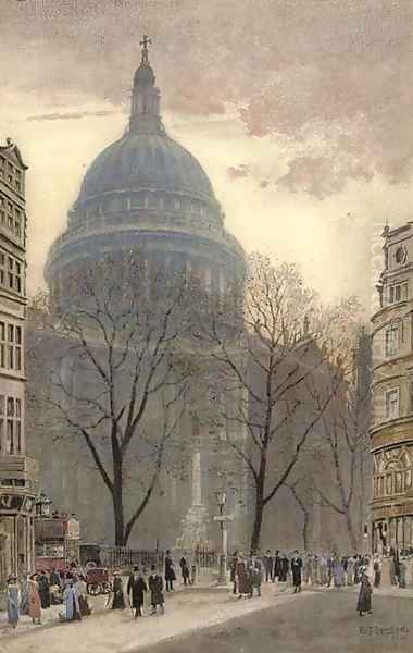 Elegant figures before St. Paul's Cathedral by Edwin J. Lambert