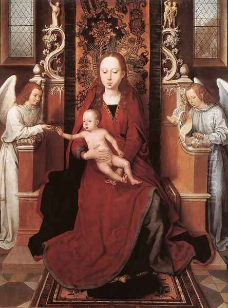 Virgin and Child Enthroned with Two Angels 1485-90 by Hans Memling