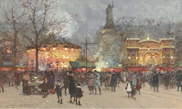 Paris, Place De La Republique En Hiver by Eugene Galien-Laloue