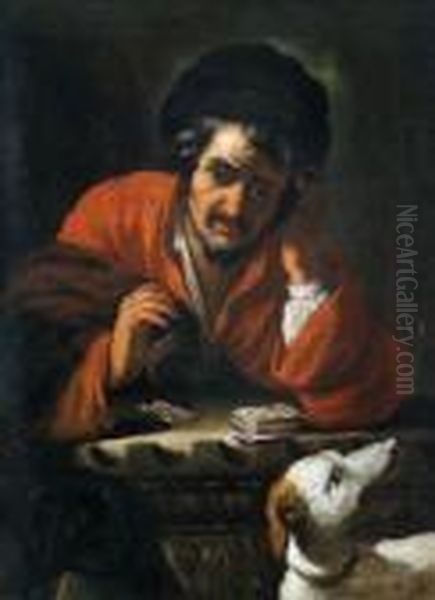 Giocatore A Carte Con Il Suo Cane by Luca Giordano