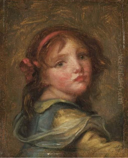 Petite Fille Au Ruban Rose by Jean Baptiste Greuze