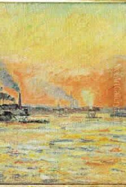 Soleil Couchant Au Confluent De 
La Seine Et De La Marne A Ivry, Vers 1889 Huile Sur Toile Signee En Bas A
 Gauche by Armand Guillaumin