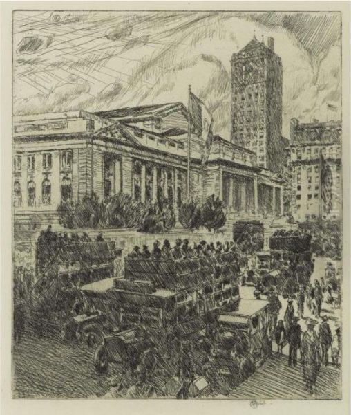 New York Public Library (c./c. 126) by Frederick Childe Hassam