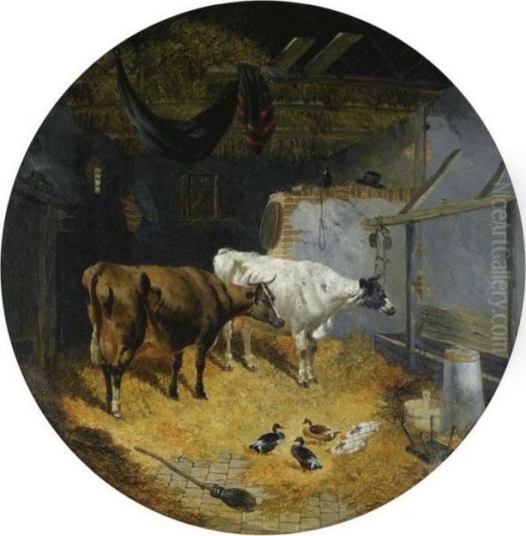 Farm Animals In A Stall by John Frederick Herring Snr