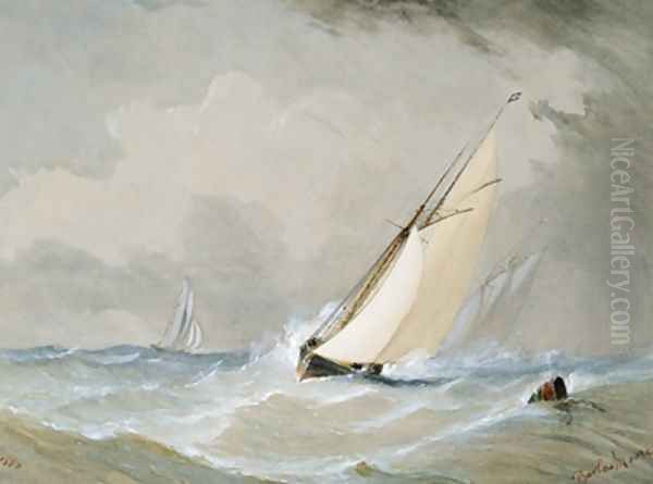 Miranda Working in from the Weilingen Light Ship in a Heavy Wind - Ostend 1880 Oil Painting - Barlow Moore