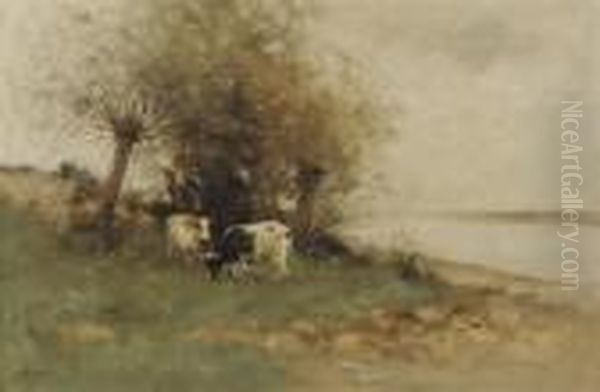 Cattle Grazing Near The River by Willem George Fred. Jansen