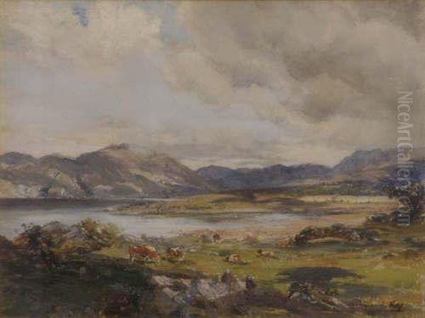 Cattle In A Highland Landscape Signed 11.5 X 15.5in by Archibald Kay