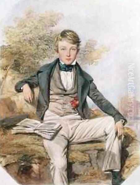 Portrait of Benjamin Gibbons Seated with a View of Eton College Beyond 1838 by Octavius Oakley