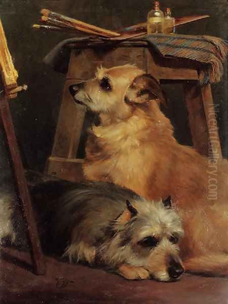 Two terriers in the artist's studio by William Osborne