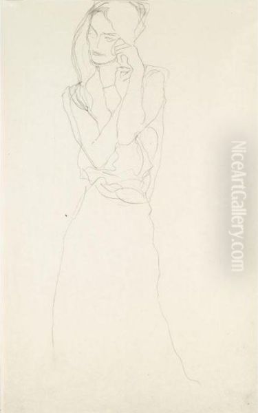 Stehend Mit Erhobenen 
Unterarmen, Etwas Nach Links (standing Figure With Raised Arms, Slightly
 To The Left) by Gustav Klimt