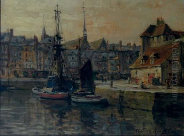 View Of The Harbor Of Honfleur by Louis Aston Knight