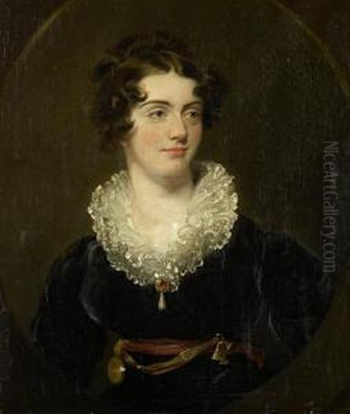 Portrait Of Maria Woodgate, 
Bust-length, In A Black Dress With A White Lace Collar, Within A Painted
 Oval by Sir Thomas Lawrence