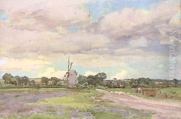 Landscape with a windmill by Alfred Parsons