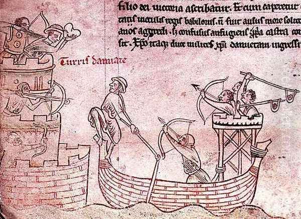 Ms 16 Roll 178 The Siege of Damietta from the sea, from the Historia Major, c.1219 by Matthew Paris