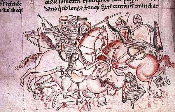 Ms 16 Roll 178 Battle of the Christians and Saracens at Damietta, from the Historia Major, c.1218 by Matthew Paris