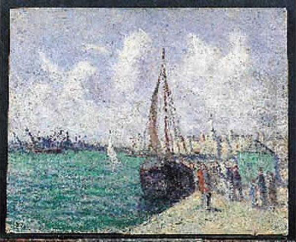 Personnages Et Bateau A Quai, Saint Malo by Maximilien Luce