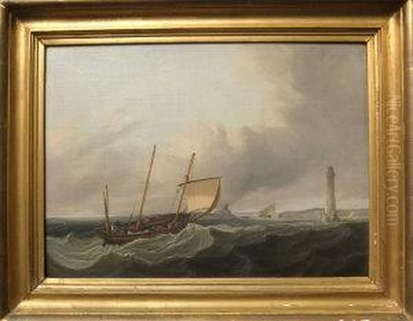 Shipping Passing A Lighthouse On The Approach To A Harbour by Thomas Luny