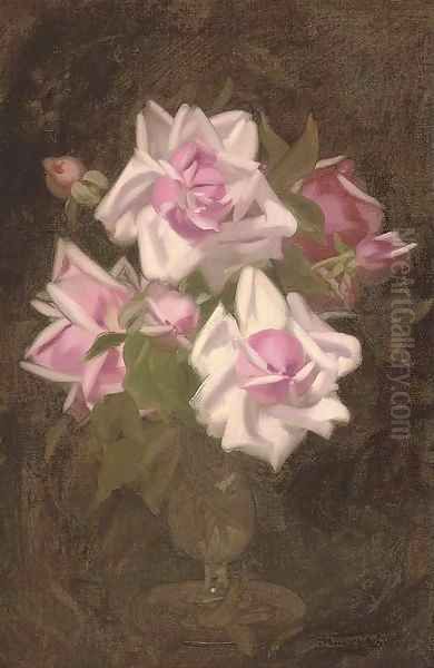 Pink roses in a vase by James Stuart Park