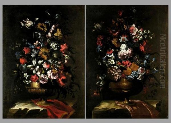 Gemaldepaar
 Stillleben Mit Blumen In Vase
 Auf Draperie by Mario Nuzzi Mario Dei Fiori