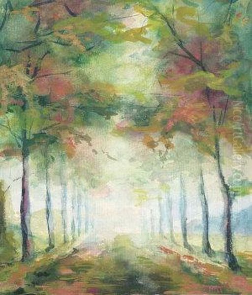 Avenue Of Trees; Watercolour by Jacob Henricus Maris