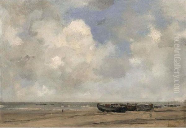 Moored Boats On Scheveningen Beach by Jacob Henricus Maris