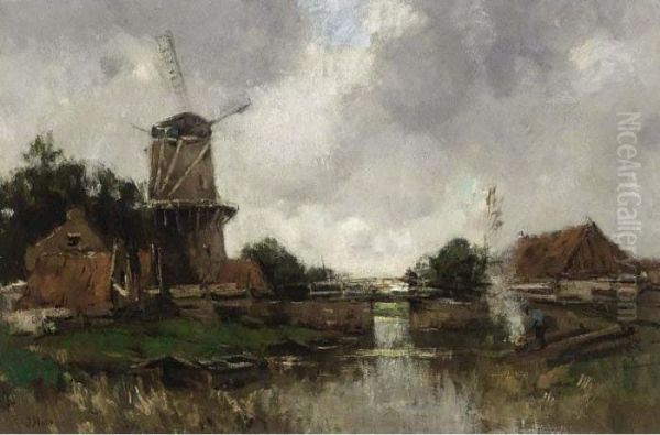 A Windmill Near A Canal by Jacob Henricus Maris