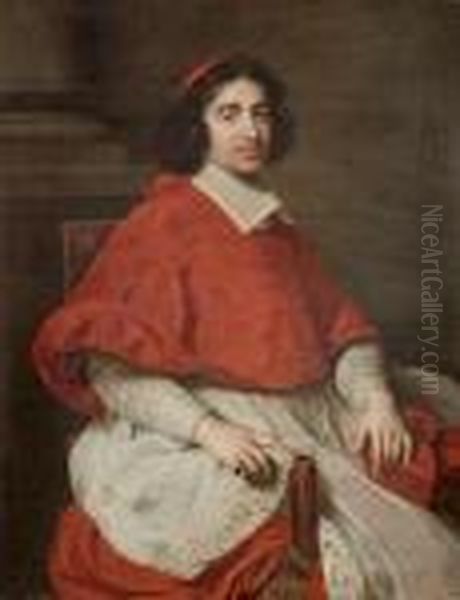 Portrait Said To Be Of 
Jean-francois-paul Degondi, Cardinal De Retz 
(1613-1679),three-quarter-length by Pierre Le Romain I Mignard