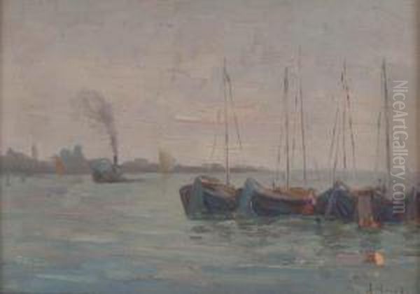 Boats In The Giudecca Channel by Alessandro Milesi