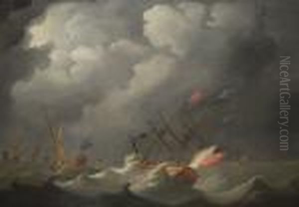 The Royal Yacht 'carolina', With
 King George I Aboard, Returning To England During A Stormy Crossing In 
1726 by Peter Monamy