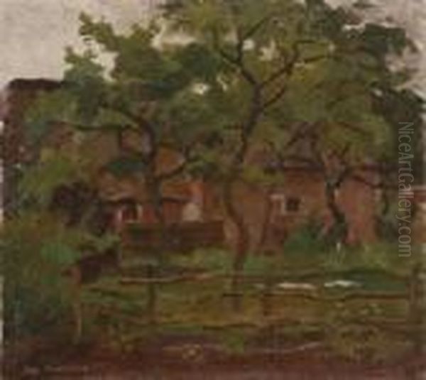 Farm Building In Het Gooi, Fence And Trees In The Foreground by Piet Mondrian