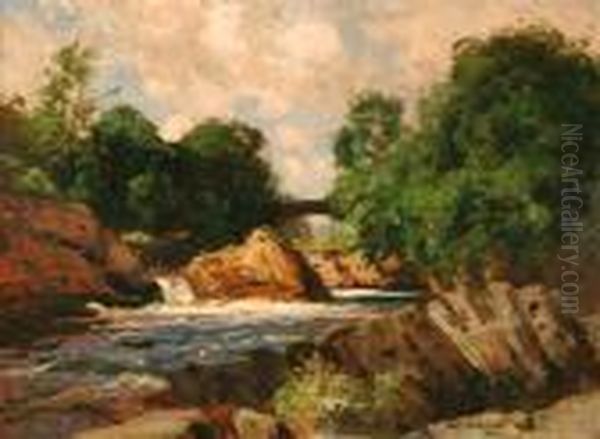 Landscape With Bridge Across A River by Thomas E. Mostyn