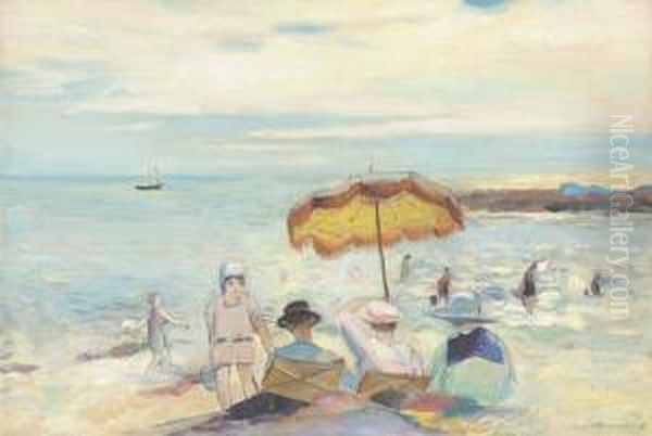 Plage Avec Personnages by Henri Ottmann