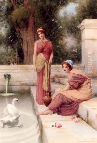 Two Classical Maidens And A Swan by Henry Ryland