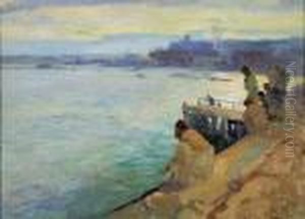 Animation Le Soir Sur Le Quai De Rabat Oil Painting - Elie Anatole Pavil