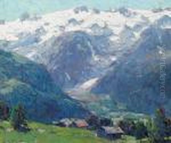 Distant Glaciers And High Country Huts by Edgar Alwin Payne