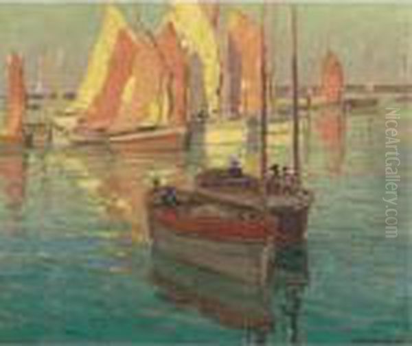 Fishing Boats In A Harbor by Edgar Alwin Payne