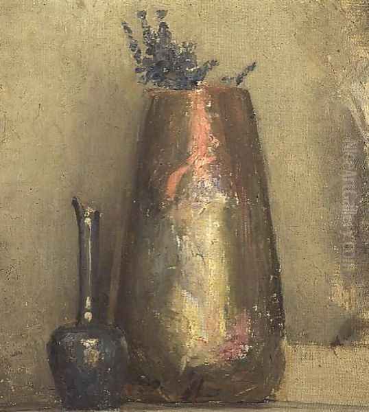 Still Life of Two Vases on a Shelf by Thomas William Roberts