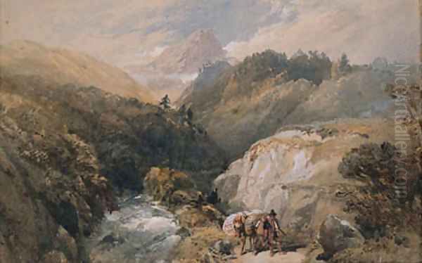 A Figure And A Pack Horse On A Track In The Pyrenees by Thomas Miles Richardson, Jnr.