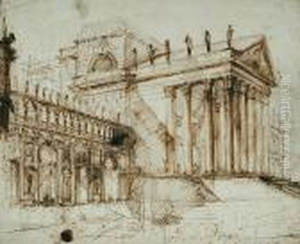 Architectural Capriccio With A Temple by Giovanni Battista Piranesi