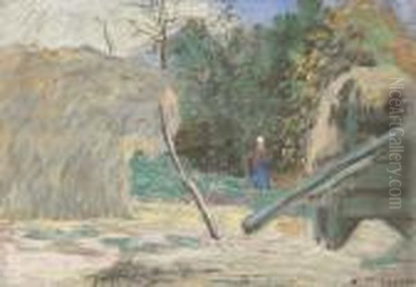 Paysage Avec Batteuse A Montfoucault by Camille Pissarro