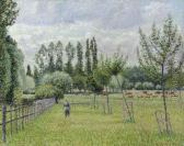 Prairie A Eragny, Temps Gris by Camille Pissarro