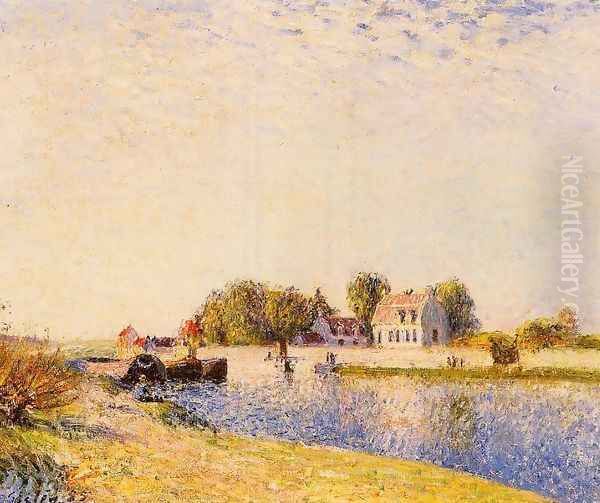 The Dam on the Loing - Barges by Alfred Sisley