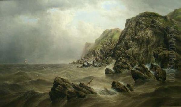 Storm Brewing - Steam And Sailing Boats On The Yorkshire Coast by Henry Redmore