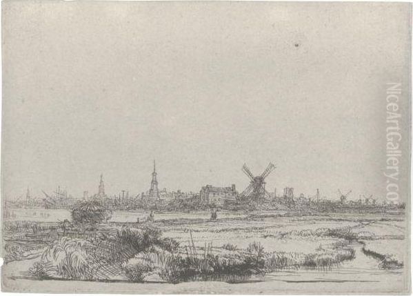 View Of Amsterdam From The North West Oil Painting - Rembrandt Van Rijn