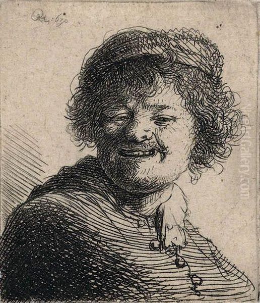 Self Portrait In A Cap, Laughing by Rembrandt Van Rijn